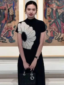 BINKAFENNY | Floral Knitted Short Sleeve Slim Fit T-Shirt Womens Summer Plus Size Casual Round Neck Top Elegant Plus Size Fashion