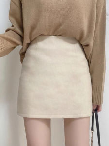 High Waist A-Line Mini Skirt Womens Woolen Coat Autumn Winter Slimming Sweater Wrap Short Skirt Fashionable Versatile Style
