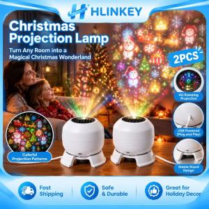 Hlinkey Mini giáng sinh bầu không khí đèn 8.5x9.7cm Xách Tay USB Đèn chiếu bông tuyết họa tiết ông già noel cho Xmas năm mới trang trí phòng ở Quà Tặng