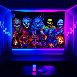 VIKAMA Halloween Glow-in-the-Dark Tapestry Spooky Clown Bedroom Living Room Office Holiday Party Decor Wall Art Home Decor