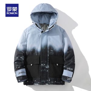 ROMON | Lormen Mens Thickened Down Jacket Casual Gradient Color Warmth Duck Feather Cotton Coat Outerwear Fashionable Urban Style