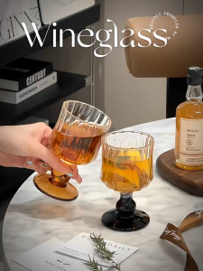 Internet Celebrity Middle Ancient Pleated Foreign Wine Glass Household Creative Small Exquisite Whisky Glass Goblet High Color Value