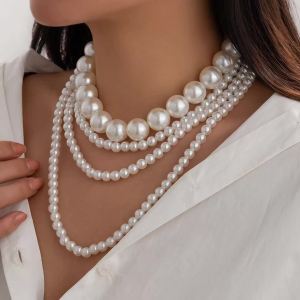 Ingemark | Ingemark 2Pcs/Set Multilayer Imitation Pearl Chain Necklace for Women Wed Bridal Vintage Adjustable Long Link Party Jewelry Gift