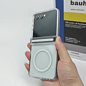 Luxury Transparent Hinge Case for Samsung Galaxy Z Flip 6 5 4 3 7 8 flip6 Magnetic Clear Acrylic Shockproof Hard Slim Cover
