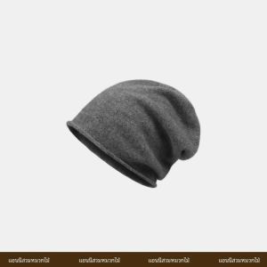 หมวกถักขนสัตว์แท้ขนาดใหญ่สำหรับผู้หญิง สีแดงสด หมวกหน้าหนาว อบอุ่น ปกโปโล หมวกถักผ้าฝ้ายผสมสำหรับเด็กและเยาวชน