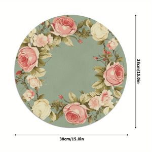 VIKAMA 4/6/8/10PCS Vintage Floral Round Placemats Elegant Dining Room Decor Table Mats Kitchen Coasters Home Decor