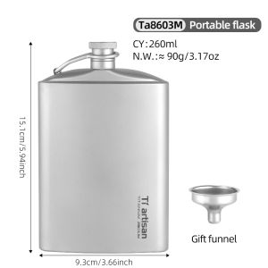 Tiartisan Titanium 260ml Alcohol Flask Outdoor Camping Ultralight Portable Whiskey Wine Bottle  With Funnel