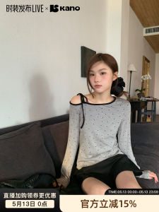 Good Morning Canon Summer Loose Slimming Commute Top Womens Long Sleeve Polka Dot Tie Shoulder T-shirt Lazy Style