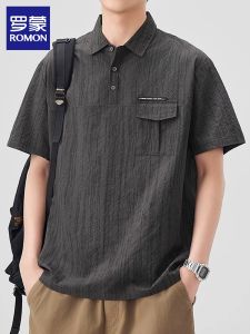 ROMON | High-end Business Leisure Full-print Collar Short-sleeve T-shirt