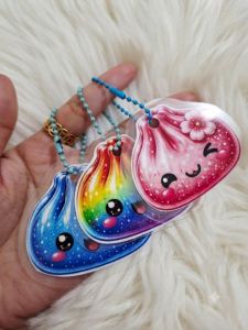 Kawaii Dumpling Laminated Keychain Collection - Adorable Rainbow & Floral Designs for Fans of Cute Accessories