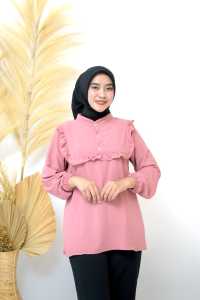 Nsra - Zahra Top Blouse Kerah Shanghai Lengan Panjang Crinkle Airflow Baju Atasan Wanita Kekinian