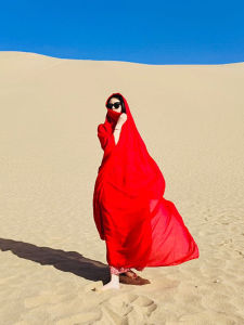 Red Cotton Linen Scarf Lightweight Desert Travel Photography Props Womens Shawl Multifunctional Ethnic Style Long Rectangle