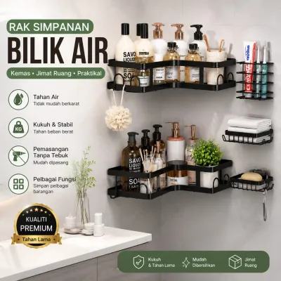 Black Corner Wall Shelves for Bathroom Storage - Airy Durable Easy to Install Space-Saving Premium Quality