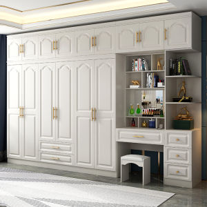 Modern Minimalist Wooden Six Five Door Wardrobe Bedroom Computer Desk Furniture Home Assembly Density Board Fiber Board