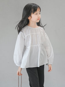 Chai Dads 2025 Autumn Fashion White Long Sleeve Shirt for Girls Medium to Large Children Teenage Girls Cotton Pure Color Shirt
