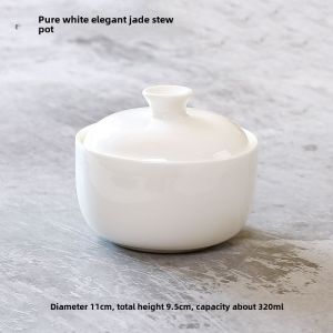 Ceramic Stew Cup Bone China with Lid Cubilose Pot Binaural Stew Pot Small Tureen One Person Dessert Bowl Steam Eggs For Home