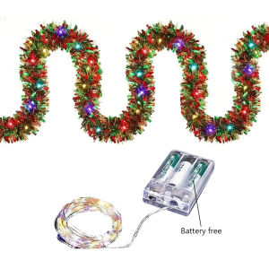 16.4Ft Christmas Garland Hanging Garland with LED Lights Lighted Xmas Garland Pre-Lit Christmas Wreath for Stairs Door