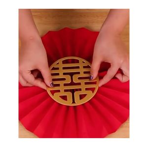 6 Cái/bộ set quạt giấy đỏ Party Fan cao cấp trang trí đám cưới lễ hội Tết năm mới -ESTLA