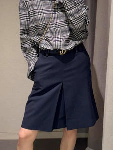 Váy Chữ a Cạp Cao Màu Xanh Lam Mới Cho Nữ Mùa Xuân Hè Đa Năng Cỡ Lớn Váy Midi Váy Bút Chì Màu Trơn Bằng Polyester