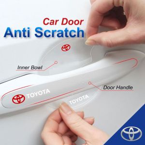 4ชิ้น/เซ็ต Toyota Car Door Handle Protector ฝาครอบด้านในชาม Anti Scratch สติกเกอร์ Camry Corolla RAV4 Highlander Land Cruiser Vios Avanza Rush Calya Innona Fortuner Hilux CH-R Yaris Wigo Prius