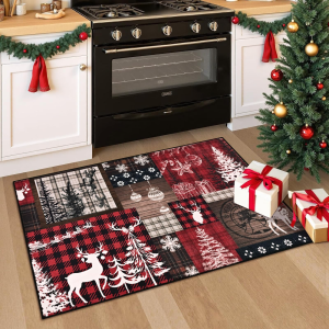 VIKAMA Christmas Entrance Carpet - Retro Snowflake Indoor Floor Mat - Anti-Slip Bathroom Floor Mat - Home Decoration