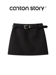 Cantonstory | Chân Váy Ngắn Chữ A Màu Đen