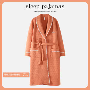 Pure Cotton Sleep Robe Air Cotton Layered Mid-Length Thickened Home Leisure Womens Bathrobe Autumn Winter Urban Beauty