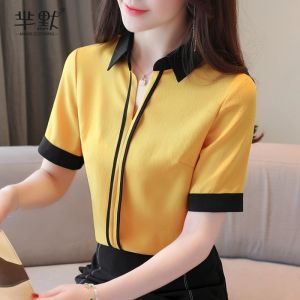 Professional Long Sleeve V-Neck Shirt Womens Spring Autumn New Style Korean Fashion Chiffon Middling Top Button Placket