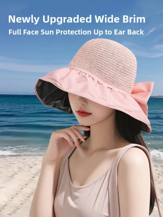 Womens%20UV%20Protection%20Foldable%20Black%20Glue%20Fishing%20Cap%20Face%20Covering%20Beach%20Big%20Brim%20Sunshade%20Hat%20Casual%20Style%20All%20Season%20Use%20-%20Image%202
