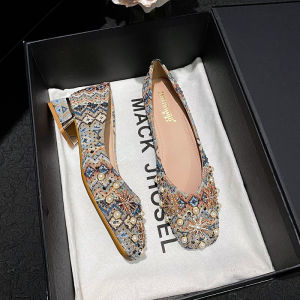 Dress French Style Chunky Heel Summer Style Beautiful Flats Womens 2024 New Arrival Gentle Every Night Plus Size Womens Shoes 41-43