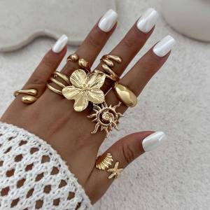 Ingemark | Ingemark 8Pcs/Set Creative Sunflower Scallop Open Rings for Women New Trend Vintage Irregular Water Drop Ring Couple Jewelry Men