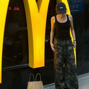 Quần Ống Rộng Kẻ Sọc Phong Cách Mỹ Cổ Điển Cho Nữ Mùa Xuân Dáng Rộng Thoải Mái Quần Jeans Nam Cạp Cao Có Dây Rút