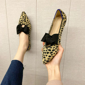 Versatile Flat Knitted Womens Shoes 2024 New Style Butterfly Knot Slip-On Bean Shoes Comfortable All-Match Fashion Footwear