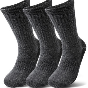 3 Pairs Thicken Mens Wool Crew Socks Cozy Outdoor Sports Socks Winter Cold Resistant Solid Color Knit Socks for Outdoor Wear