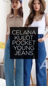 Celana Jeans Wanita - Celana Kulot Anela Pocket Young Jeans - Kulot Jeans Kantong Depan Panjang