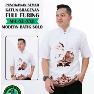 Baju muslim pria dewasa baju koko full furing batik wisanggeni solo motif wayang semar putih
