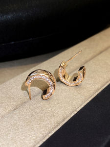 Elegant Micro-Paved Zirconia Stud Earrings with Small C Circle 925 Silver Needle 3D Embossed Diamond Pattern Fashionable Jewelry