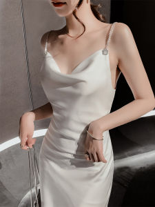 Elegant Evening Gown Womens High-End Luxury Sensation Party Atmosphere Dress Korean Style Handmade Flower High Waist Short Skirt
