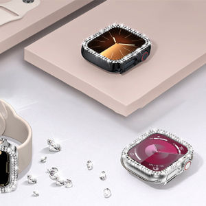 Diamond Case for Apple Watch 45mm 41mm 42mm 38mm Women 44mm 40mm Bling Bumper Cover Tempered Glass Screen Protector for iWatch Series 9 8 SE SE2 7 6 5 4 3 2 1