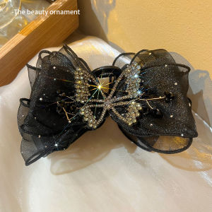 Mesh Rhinestone Butterfly Clip Korean Fashion Hair Clips High-end Sense Large Back Head Shark Clip Hair Accessories for Women