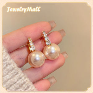 100% Original 18k Legally Pawned Saudi Gold Aesthetics Full Diamond natural South Sea white pearl earrings for women gift