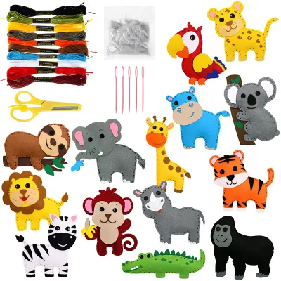 14/6pcs สัตว์ชุดเย็บผ้าสําหรับเริ่มต้นเด็กศิลปะและหัตถกรรม DIY เย็บของเล่นของขวัญวันเกิดสําหรับสาวสัตว์ CRAFT Felt ชุดเย็บผ้า