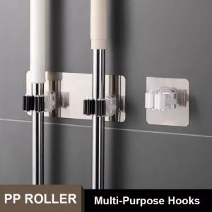 Adhesive Multi-Purpose Hooks Wall Mounted Mop Organizer Holder RackBrush Broom Hanger Hook Kitchen Bathroom Strong Hooks