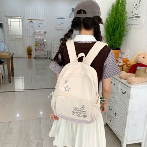 clu Student Canvas Backpack with Star Embroidery Lightweight College Schoolbag for Laptop and Daily Use ulc