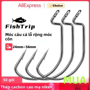 Móc Câu Cá FishTrip Wide Gap Worm Thép Carbon Cao Có Ngạnh Móc EWG Dùng Cho Mồi Mềm Câu Kiểu Jerk Texas Rig Câu Cá Chép Nước Mặn & Nước Ngọt