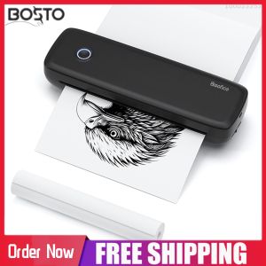 【Free Paper】BOSTO A4 Inkless Printer Portable Thermal Transfer Printer Wireless&USB Connect Connect with Mobile Computer 56mm/77mm/107mm/210mm/216mm(2in/3in/4in/8in/8.5in) for Office School Compatible with Windows / Mac System