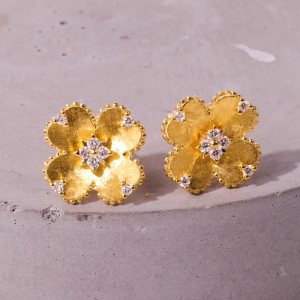 Chow Sang Sang 周生生 Gold Rhyme Cultural Blessings Blossom 999 Pure Gold Earrings 95101E
