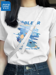 Jeanswest Pure Cotton Short Sleeve T-Shirt Womens Loose Fit Summer Unique Top Casual round Neck Cotton Tee Daily Wear