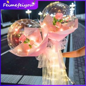 ไฟ LED ตกแต่งวันวาเลนไทน์จีนดอกกุหลาบ LED ลูกคลื่นส่องสว่างสุทธิช่อดอกไม้สีแดงลูกโป่งตลาดกลางคืนแผงลอยลูกคลื่น