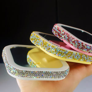 Portable Mini Diamond Embedded Makeup Mirror Handheld Office Rechargeable LED Lighted Night Lamp Personal Grooming Tool